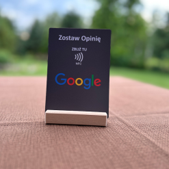 Stojak Opinii Google NFC Szary z drewnianą podstawką